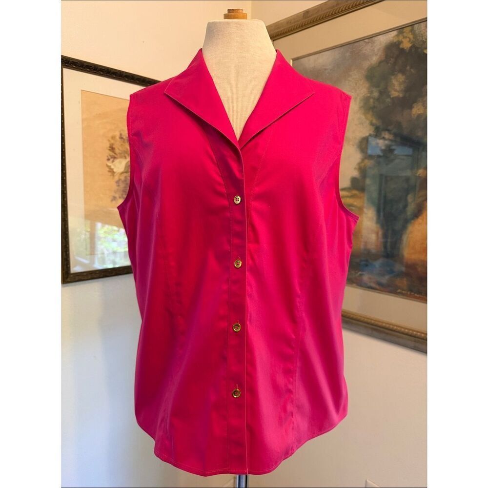 Jones New York Top- Non-Iron Sleeveless Button-Front Blouse in Fuchsia Size 16